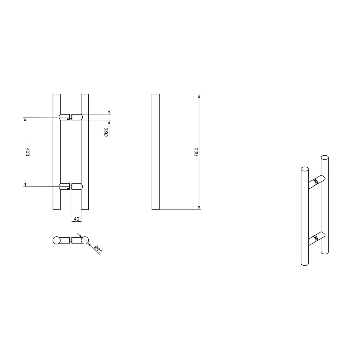 Jaladera de Puerta Inoxidable HLD-633 25X400X600 - Calidad Premium