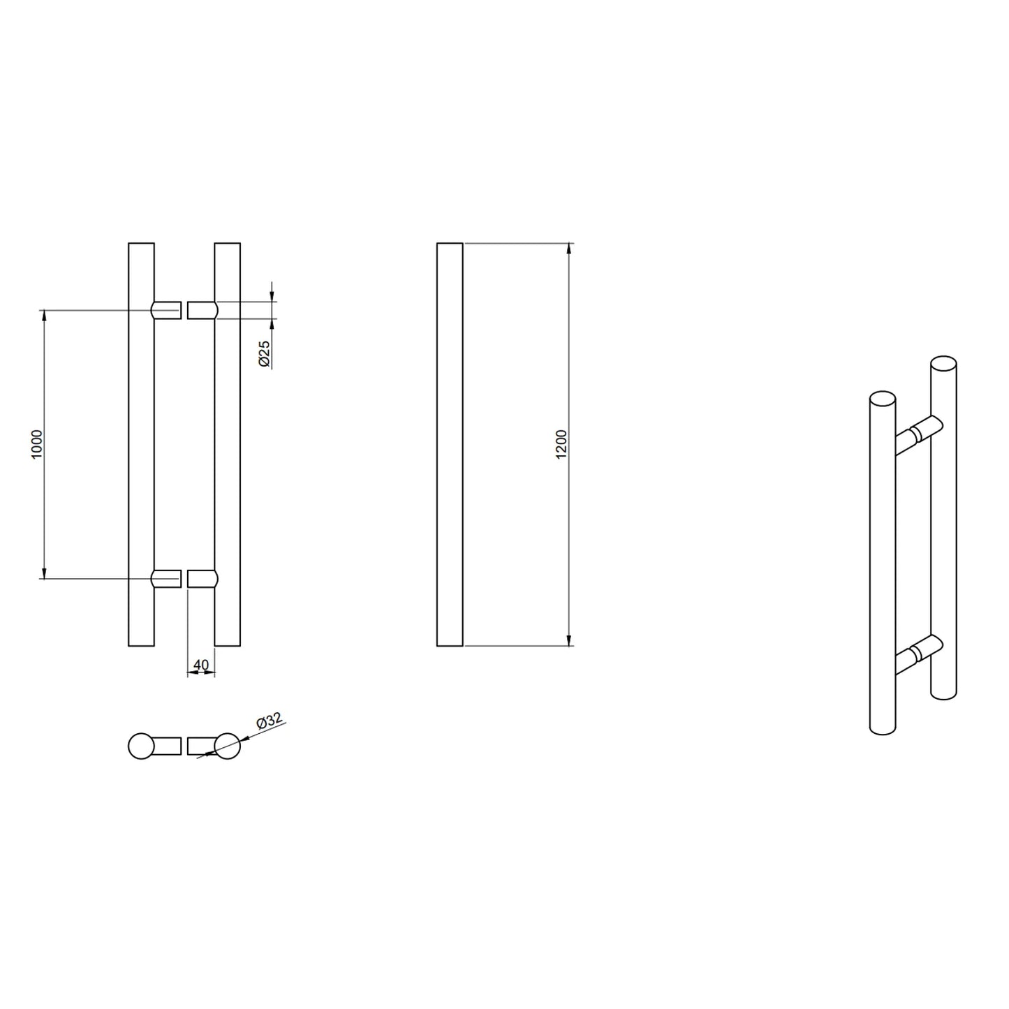 Jaladera Acero Brillante HLD-633 32X1000X1200 Doble