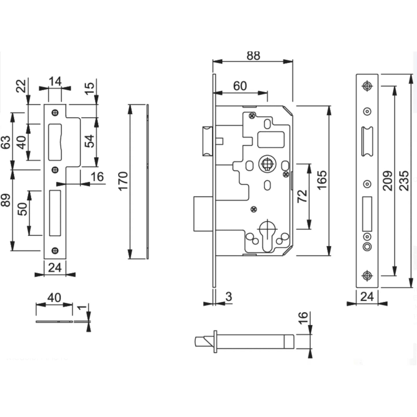 Mecanismo PZ Recto Negro Arrone 72M - AR910-S-60-BLK