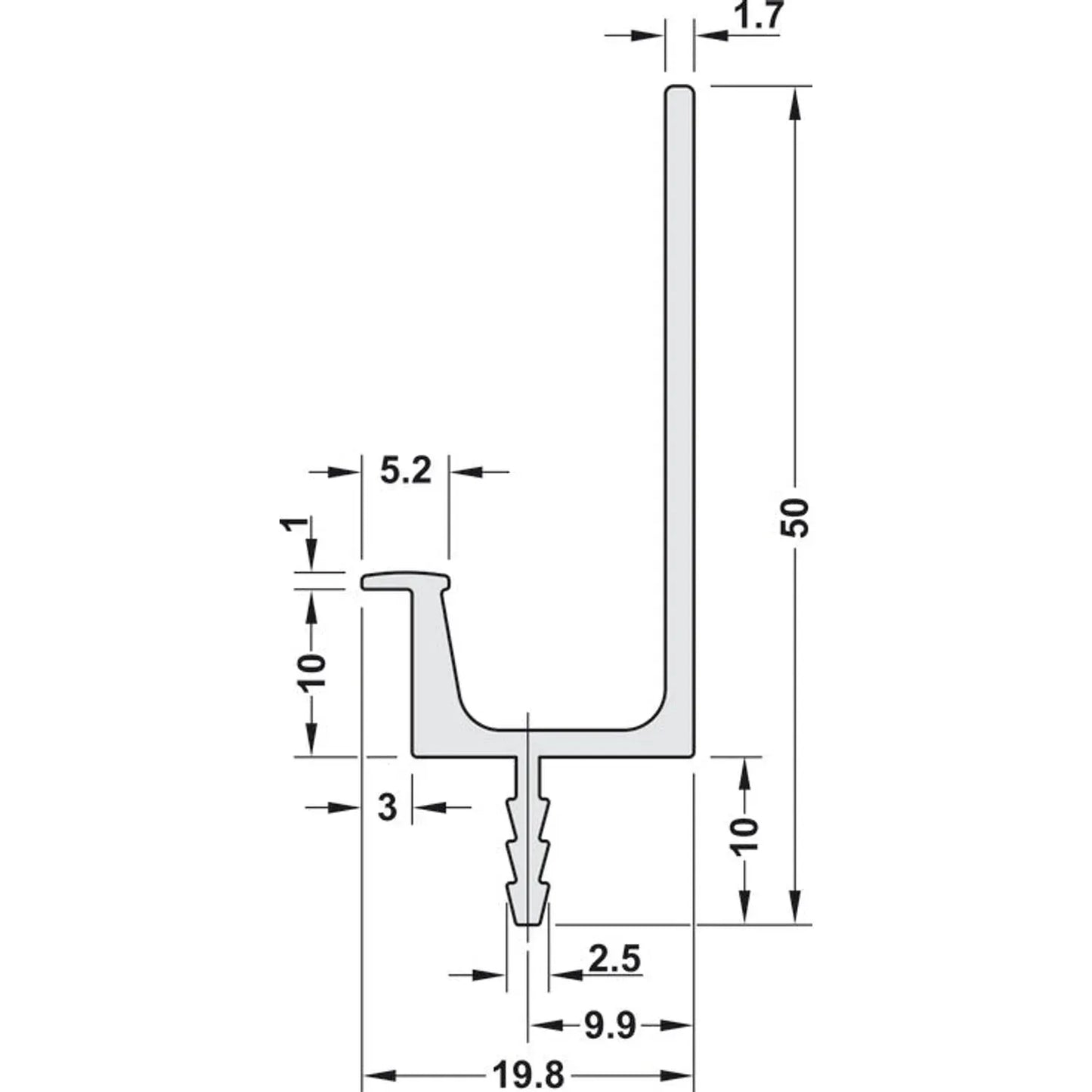 Perfil Grip Aluminio 16.8×40mm - HÄFELE | Casa Ikeda
