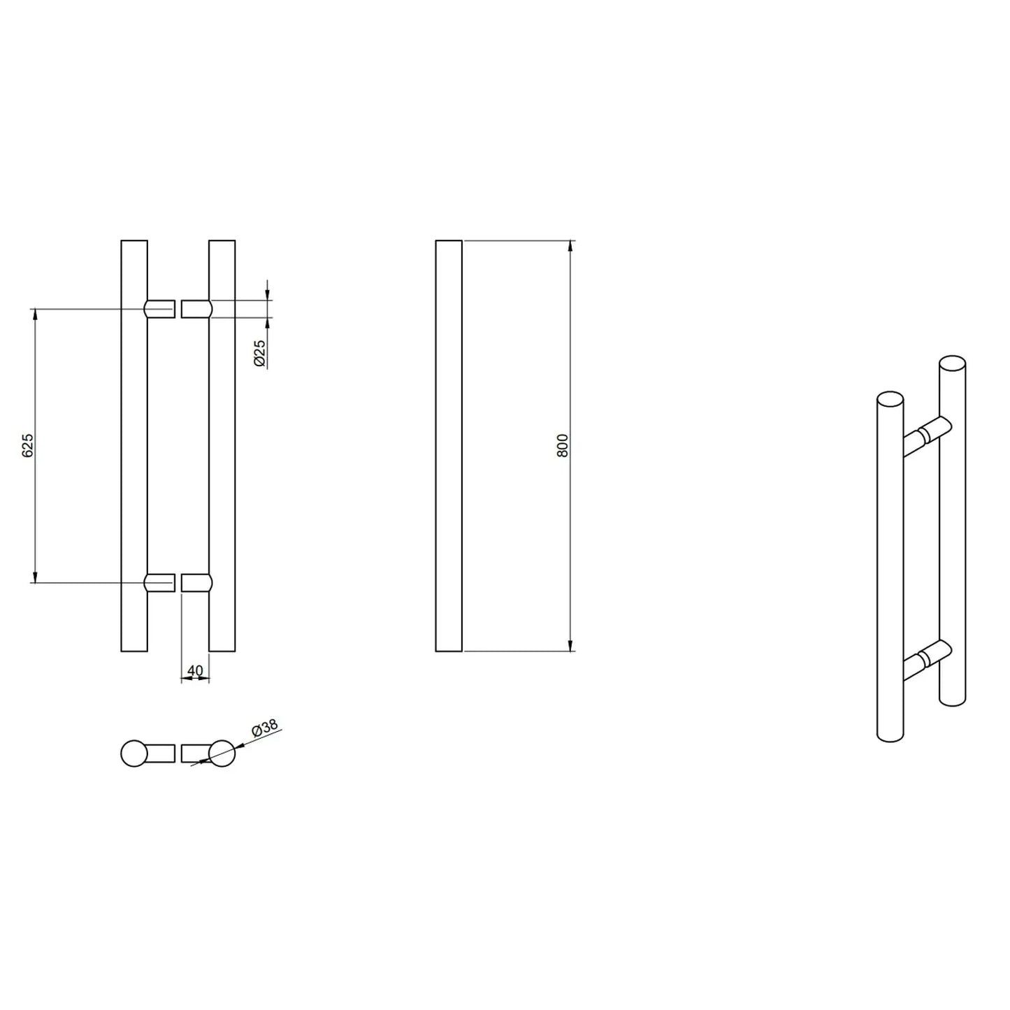 Jaladera Inoxidable HLD-633 SSS 38X625X800 - Calidad Premium