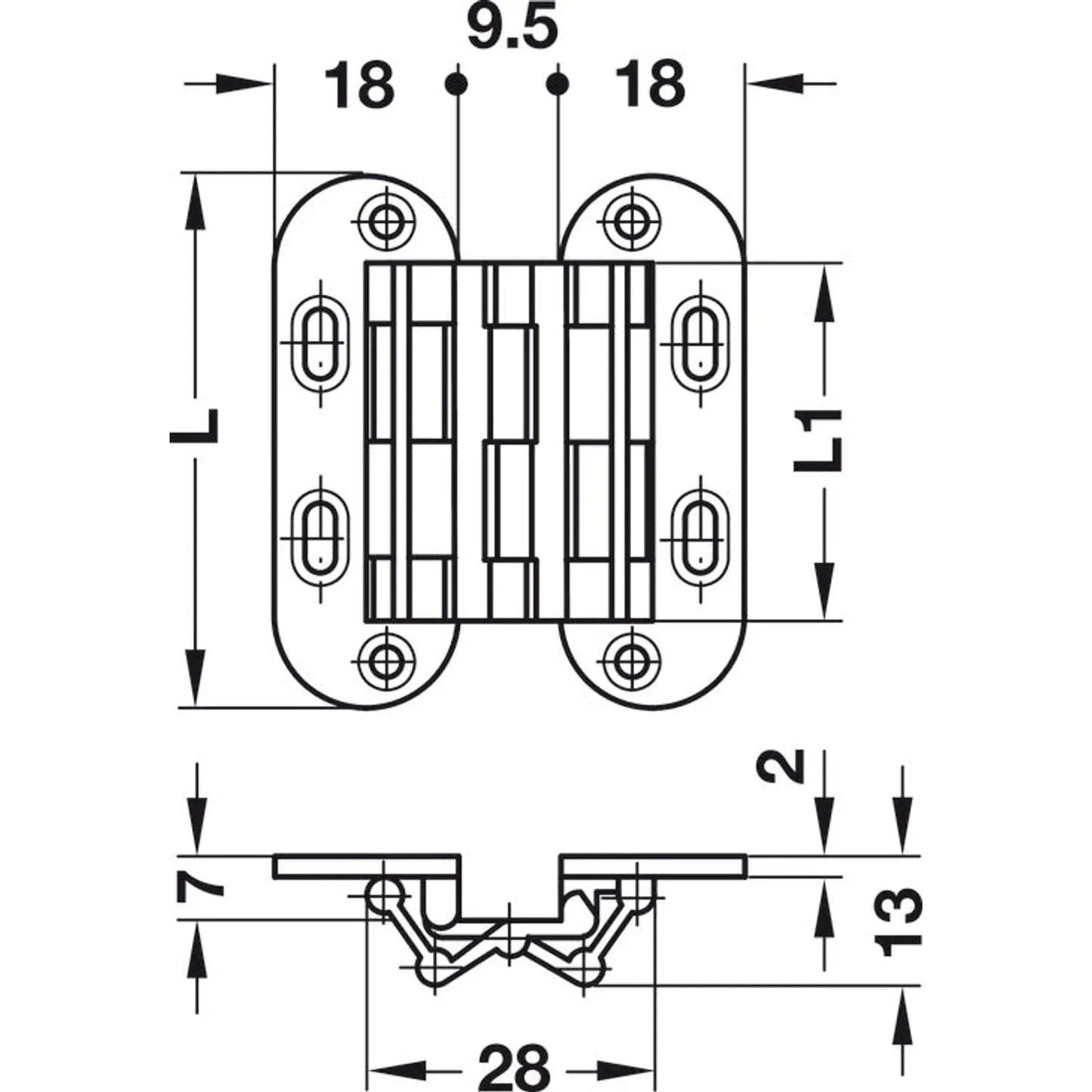 Bisagra SEPA Níquel Pulido 18×52 mm - Häfele
