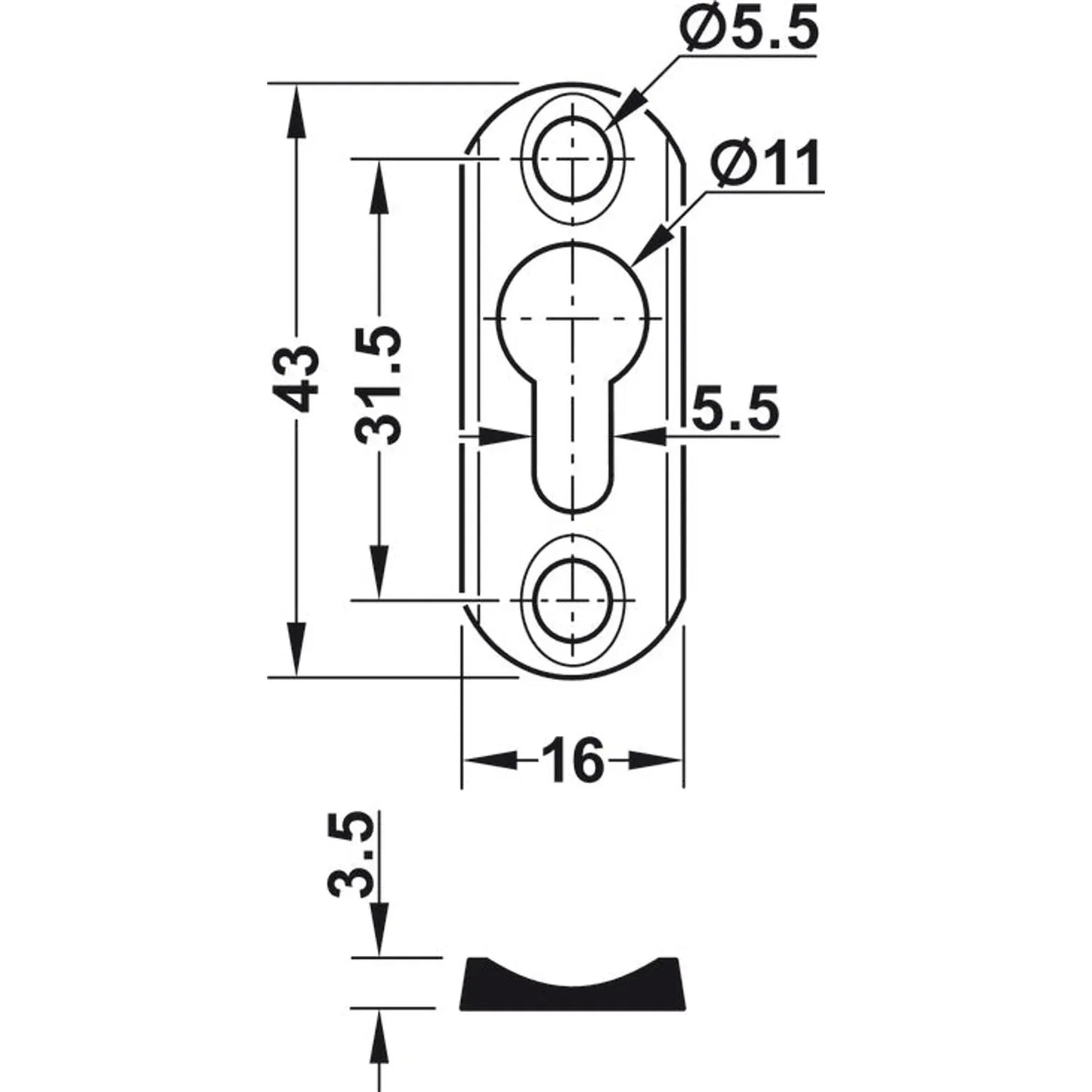 Placa de Cabeza de Sebo Acero 43×16 mm - Häfele