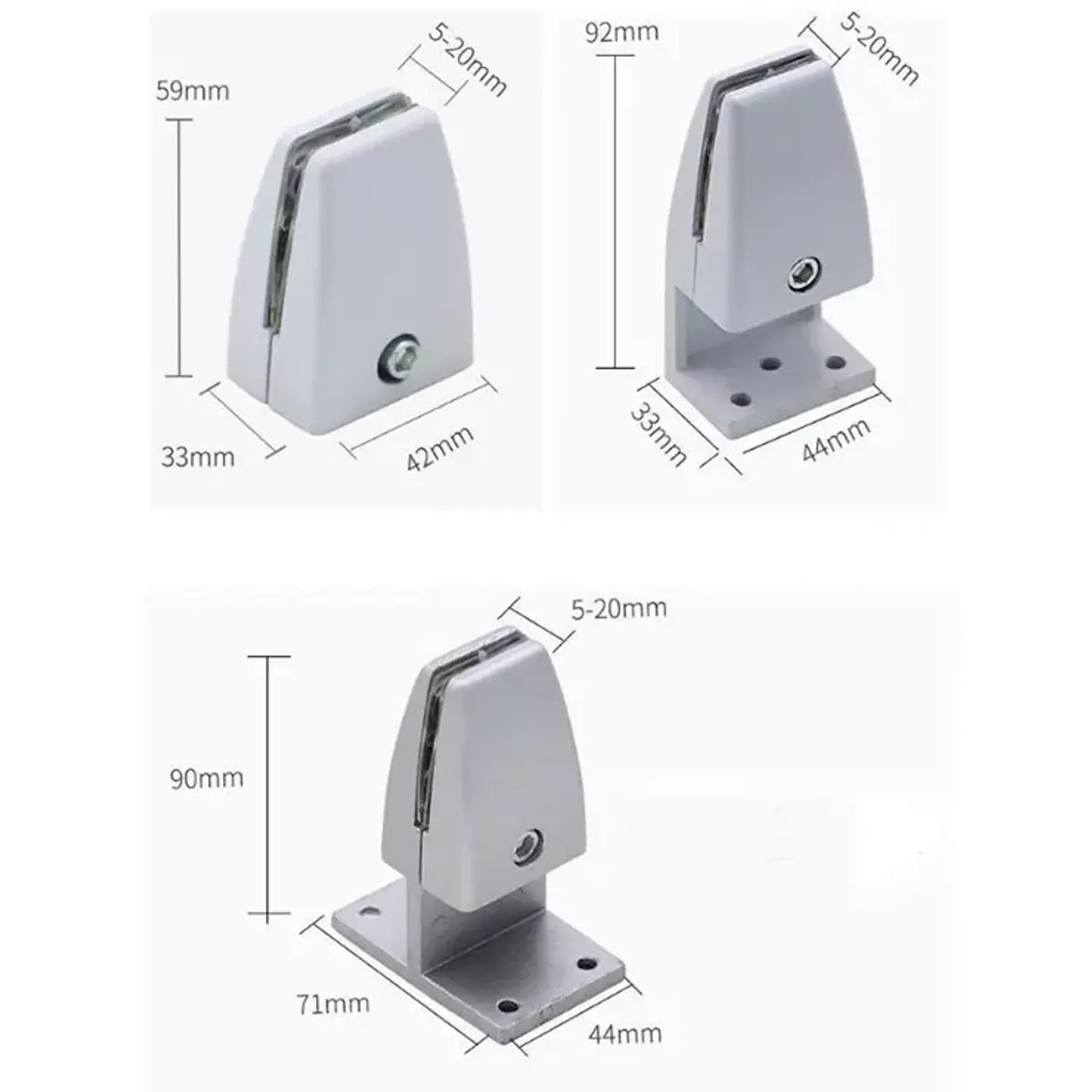 Soporte Panel Frente Aluminio 5-20mm Satinado Plata