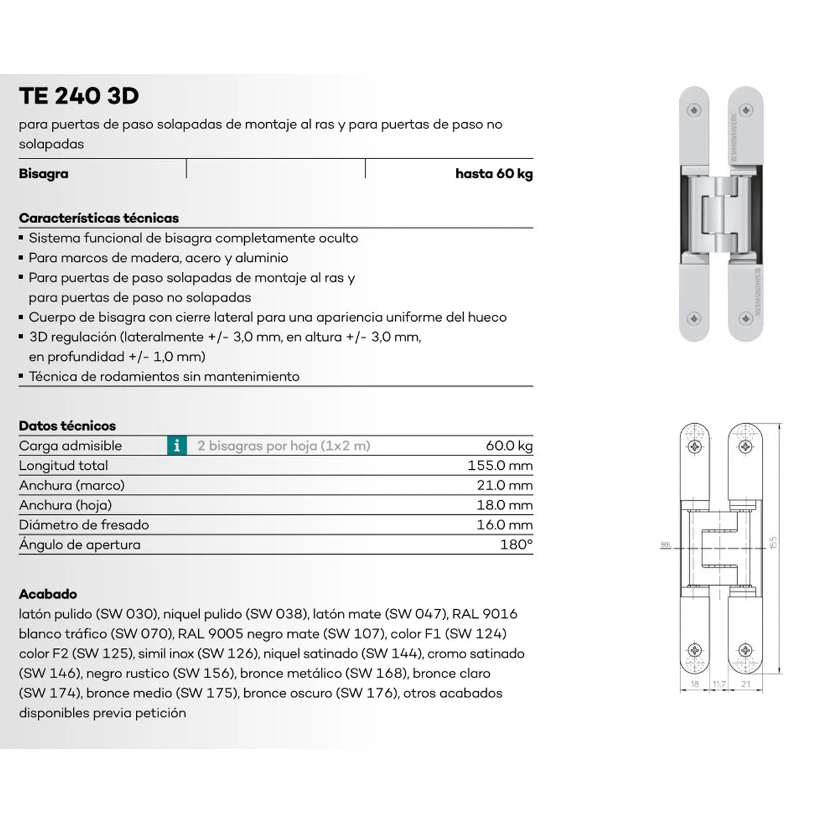 Bisagra Invisible Tectus TE 240 3D - Elegante y Duradera