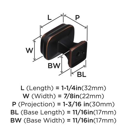 Pomo Rectangular 1 1/4'' - Elegante y Duradero - BP55340ORB