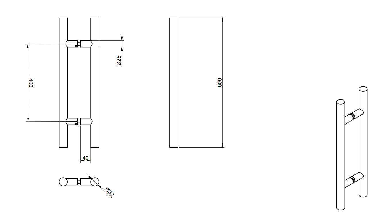 Jaladera de Puerta Inoxidable HLD-633 25X400X600 - Calidad Premium