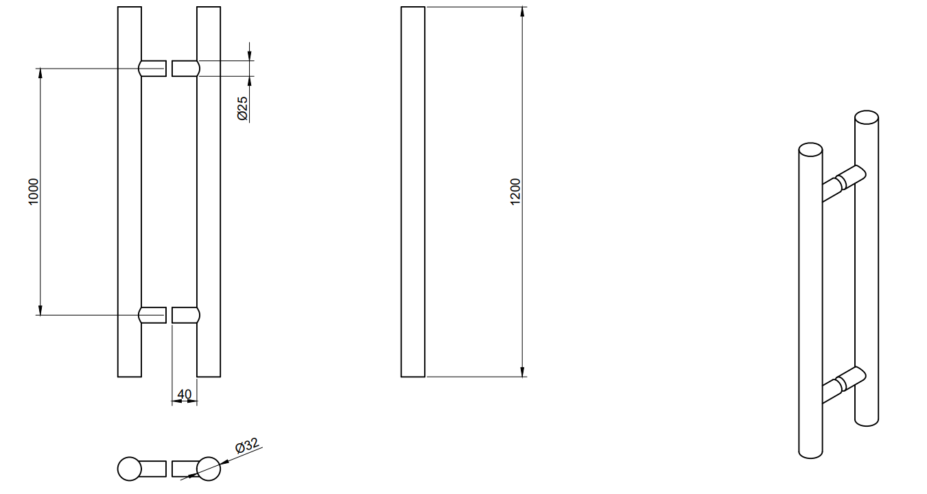 Jaladera Acero Brillante HLD-633 32X1000X1200 Doble