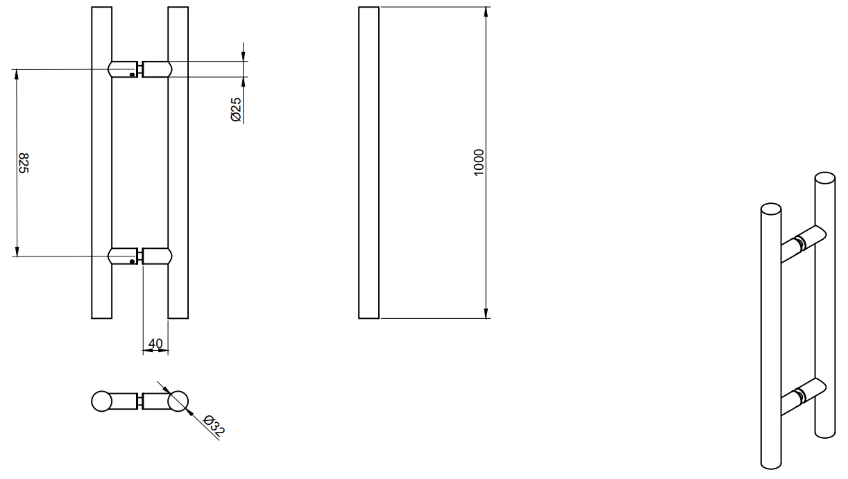 Jaladera Inoxidable PSS 32X825X1000MM - Calidad Premium