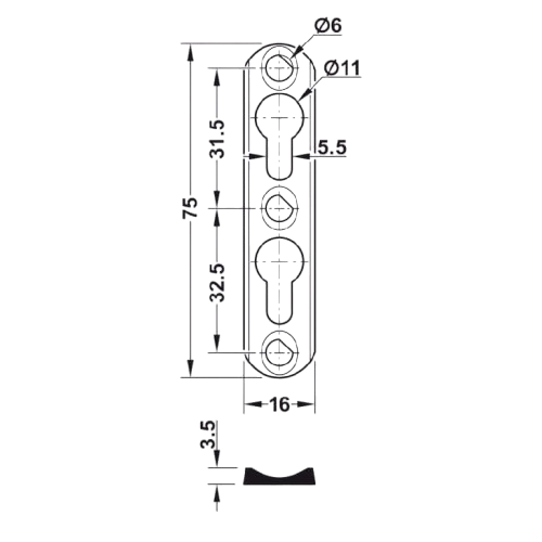 Placa de Cabeza de Sebo 16×75 mm Häfele - Herraje Duradero