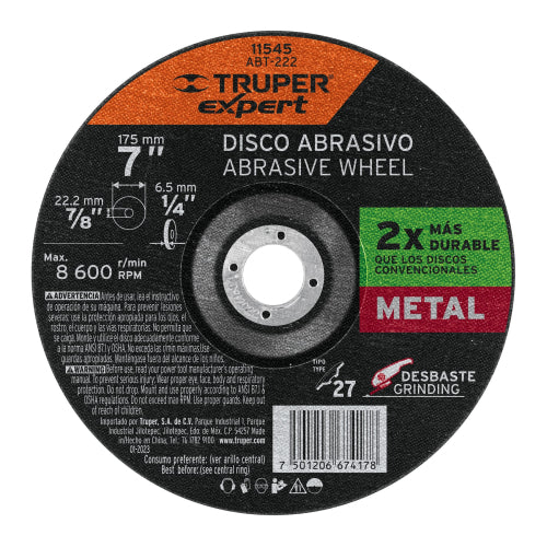 Óxido de Aluminio 7" Hasta 8600 RPM - Alto Rendimiento