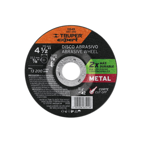 Disco Corte Metal 4.5" Óxido Aluminio - 13200 RPM Máx.