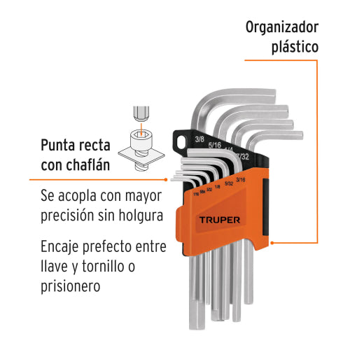 Juego de 10 Llaves Allen - Acero Cromo Vanadio Duradero