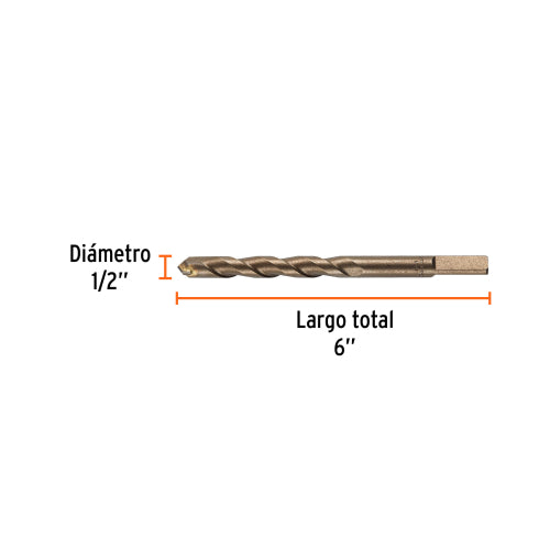 Broca 1/2"X6" para Concreto - Acero Cromo Alta Durabilidad