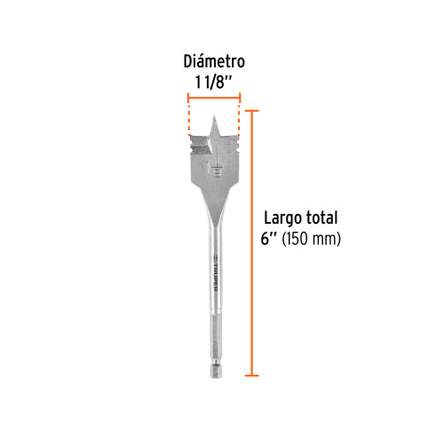 Broca Plana BPT-1-1/8 para Madera - Corte Perfecto