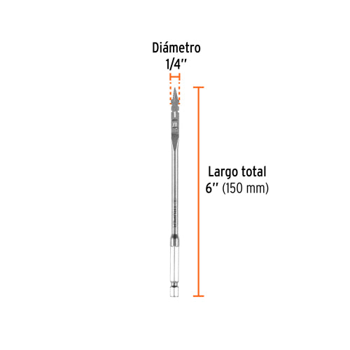 Broca Plana 1/4" para Madera y Laminados - Acero al Carbono