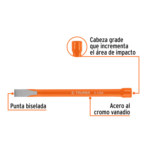 Cincel Largo 8" Acero Cromo Vanadio - Herramienta Profesional