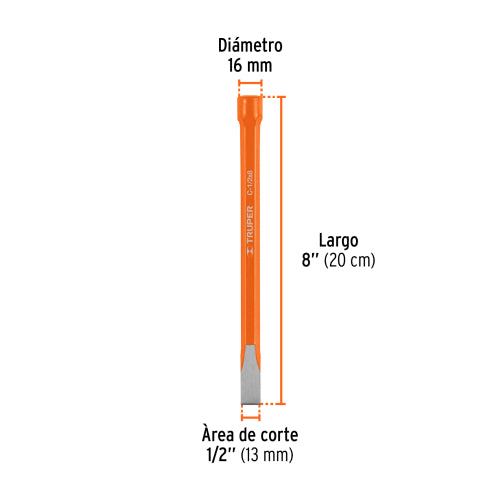 Cincel Largo 8" Acero Cromo Vanadio - Herramienta Profesional
