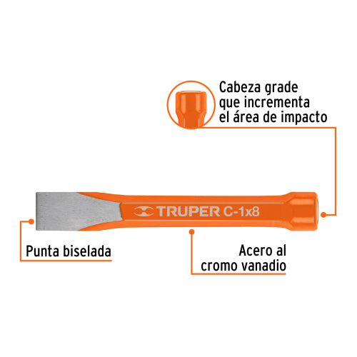 Cincel Largo de 8" en Acero Cromo Vanadio - Alta Durabilidad
