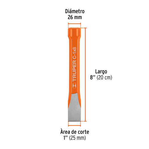 Cincel Largo de 8" en Acero Cromo Vanadio - Alta Durabilidad