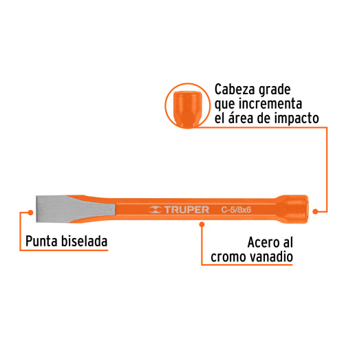 Cincel de Acero al Cromo Vanadio 6" - Alta Resistencia