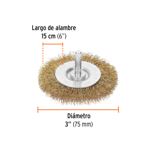Carda circular 3" alambre grueso para taladro, TRUPER