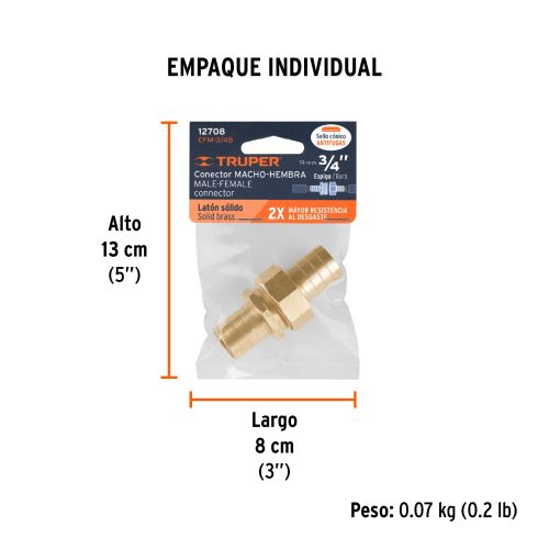 Conector Macho/Hembra Latón Sólido - Alta Durabilidad