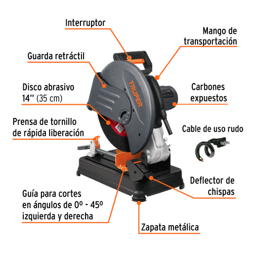 Cortadora de Metales 14" CM-14N | 2200W, Cortes Angulares Precisos