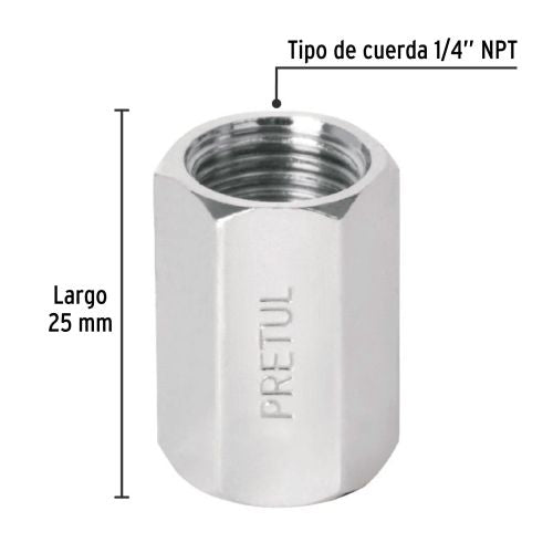 Cople Acero Cromado 1/4 NPT - Resistente y Duradero