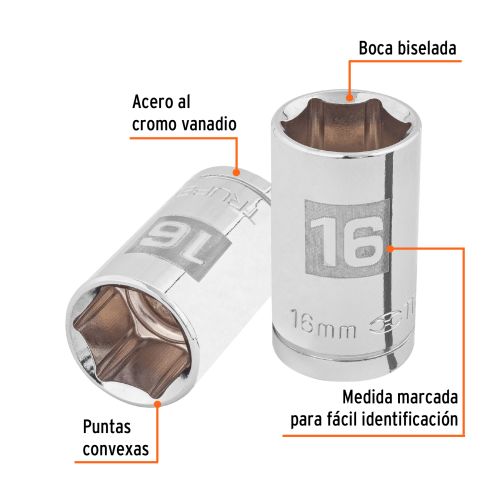 Dado 16 mm 6 Puntas Cromo Vanadio - Alta Resistencia