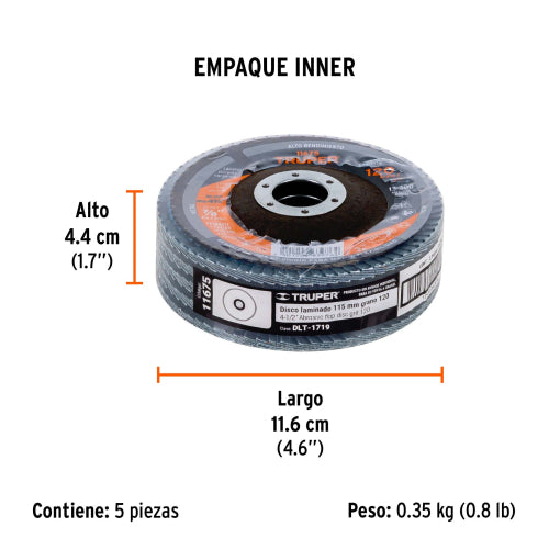 Lijas Zirconia 4 1/2" G-120 para Rebabeo y Limpieza Eficiente