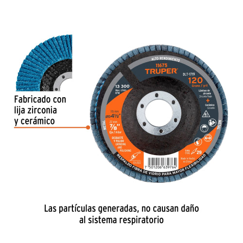 Lijas Zirconia 4 1/2" G-120 para Rebabeo y Limpieza Eficiente