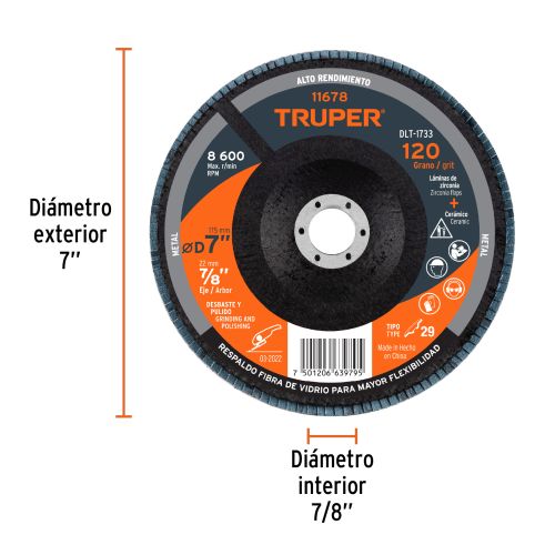 Disco Laminado 7" G-120 DLT-1733 para Rebabeo y Limpieza