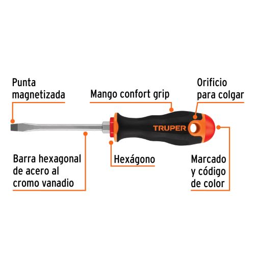 Desarmador Plano DR-1/4X4B - Puntas Magnetizadas y Mango Comfort