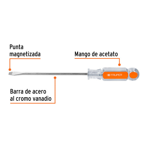 Desarmador Plano DR-1/4X6: Punta Magnetizada y Durabilidad
