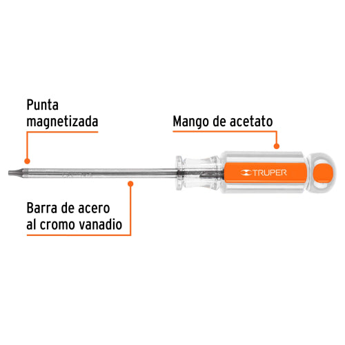 Desarmador Torx DT-15: Mango ergonómico, punta magnetizada
