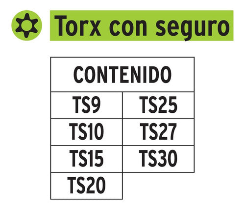 Juego De 7 Puntas Torx, Largo Con Seguro 1 , En Organizador