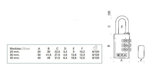 Candado Mha Latonado Mod.16-40mm