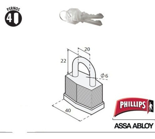 Candado Laminado 4 Pernos 40 Mm Mod. Lam-40