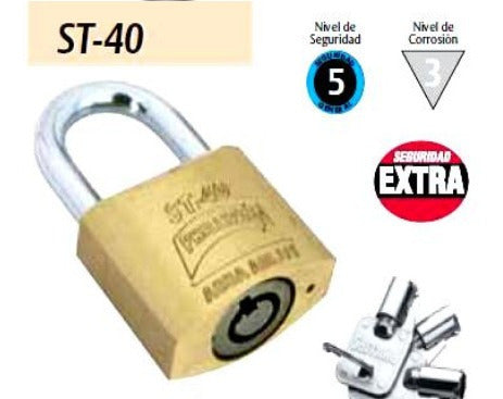 Candado De Latón Sólido 7 Pernos 40 Mm Mod. St-40 Alta Segur