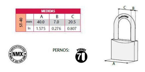 Candado De Latón Sólido 7 Pernos 40 Mm Mod. St-40 Alta Segur