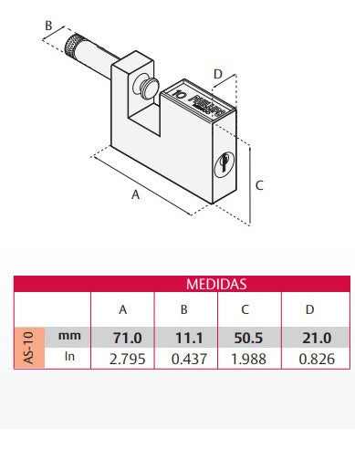 Candado Para Cortinas Metálicas 71mm Alta Seguridad Mod. As-