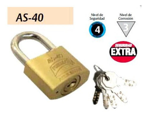 Candado De Latón Sólido 9 Pernos 40 Mm Mod. As-40 Alta Segur