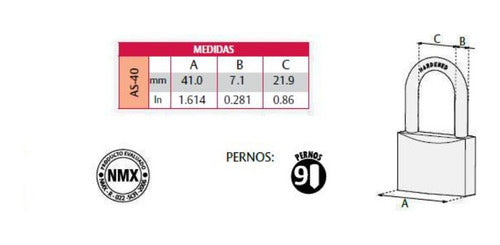 Candado De Latón Sólido 9 Pernos 40 Mm Mod. As-40 Alta Segur