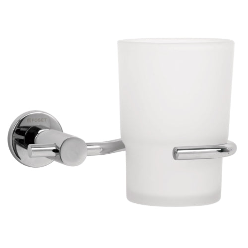 Portavaso Foset cromo cepillero + vaso de vidrio