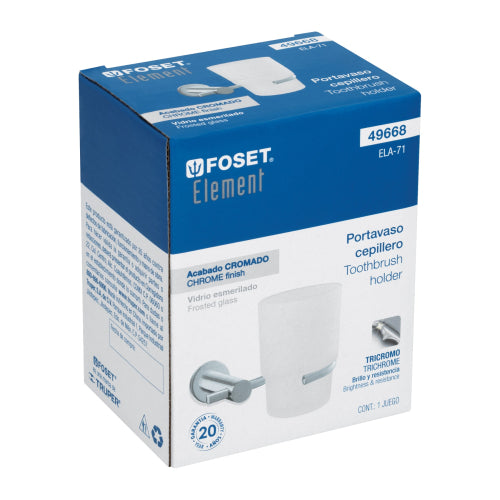 Portavaso Foset cromo cepillero + vaso de vidrio