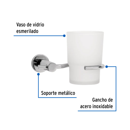 Portavaso Foset cromo cepillero + vaso de vidrio