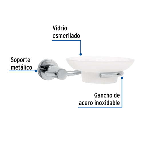 Jabonera Cromo con Plato de Vidrio Elegante - Foset