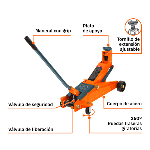 Gato Hidráulico 3 Toneladas con Válvula de Seguridad