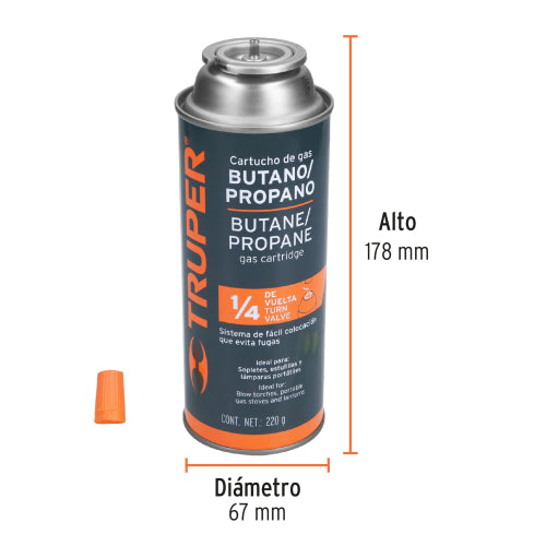 Gas Butano/Propano 220g - Ideal para Sopletes y Camping